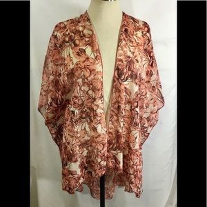 Minimi Sheer Tan & Brown Floral Cover Up Top